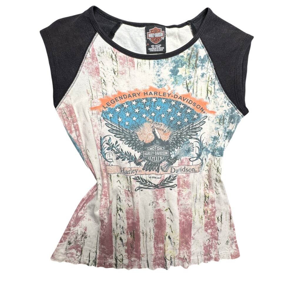Vintage 2006 Harley-Davidson American Flag Eagle Y2K Baby Tee